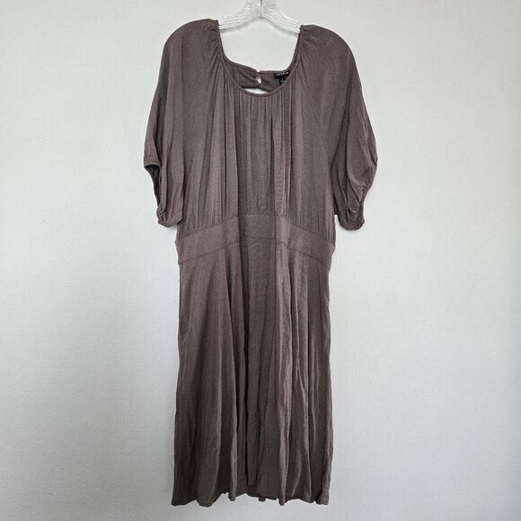 Torrid Skater Mini Dress Slub Puff Sleeve Brown Size 1X 14/16 - Picture 3 of 12